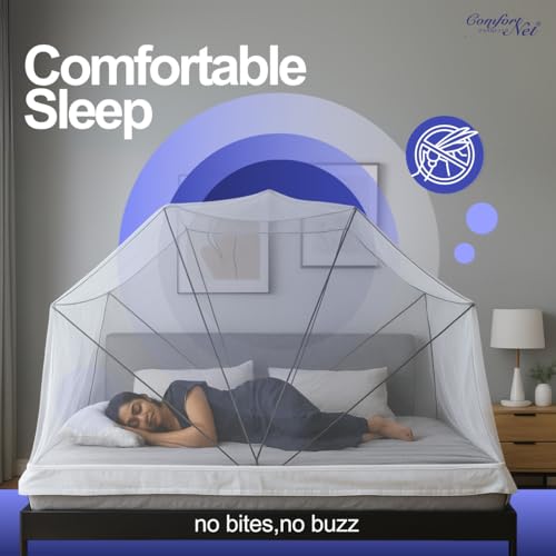 Image of Comfort Mosquito Net | Foldable Poly-Cotton Mosquito Net with Metal Frame | King Bed Size 6 x 6 ft (Cream)