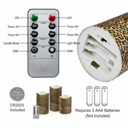 Image of Leopard Print Flameless LED Pillar Candles with Remote 3 Pack