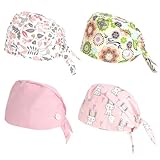 Zidoley OP - Juego de 4 gorros de algodón unisex para hombre y mujer, ajustable con cinta y banda para el sudor, gorro quirúrgico reutilizable para médicos, cuidados y dentistas, Serie de colores