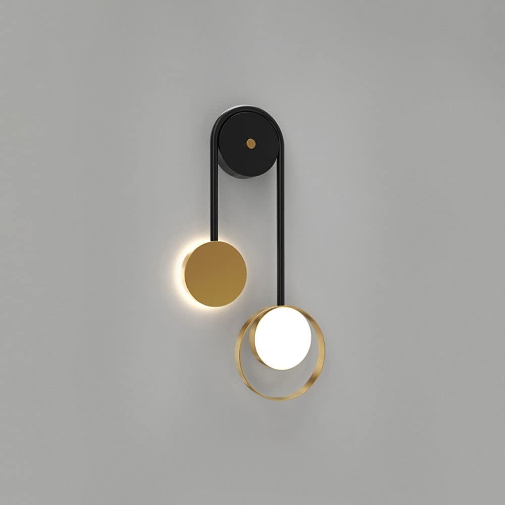 SXECAEPS Geometric LED Wall Sconce Black Modern Light Fixture, White Globe Lampshade Gold Lamp, Simple Headboard Lighting Fittings for Indoor Living Room Bedroom