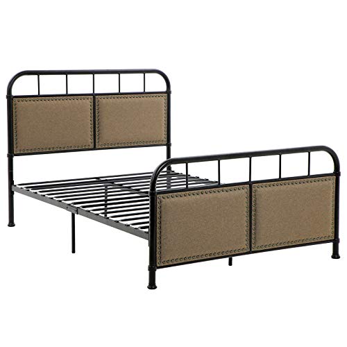 Image of VASAGLE Queen Size Metal Bed Frame with Headboard, Footboard, No Box Spring Needed Platform bed, Under-Bed Storage, Vintage Industrial Style, Brown and Black URMB024BE