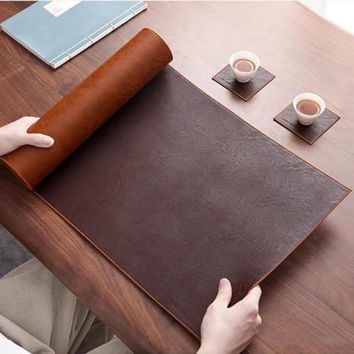 Brown Faux Leather Table Runner 36-200 Inches, Waterproof Non-Slip Heat Resistant Vintage Placemats for Kitchen Dining Table Decor, Perfect for Christmas & Thanksgiving