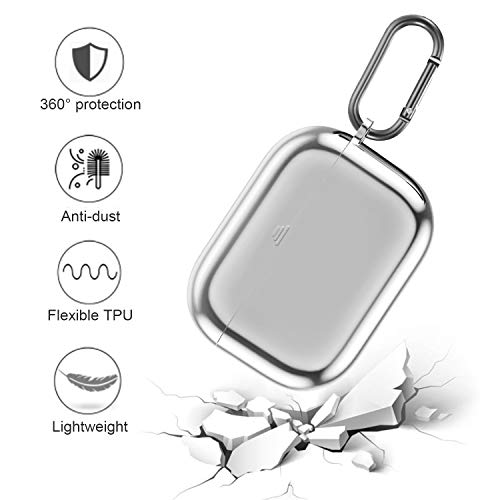 Aiiko Airpods Pro Case Cover, Soft Tpu Plated Full Protective Shockproof Cover With Keychain/Anti-Lost Straps And Eva Box Set For Airpods Pro Case 2019 (Front Led Visible)-Silver #TOP1