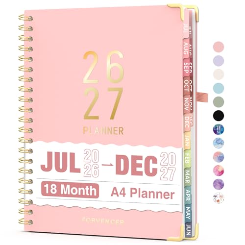 Jul 2026 - Dec 2027 Planner, Forvencer 18 Month Academic Planner 2026-2027, 8.5' x 11', Calendar Planner Weekly and Monthly, Daily Agenda Book, College School Supplies for Student Teacher, A4, Pink