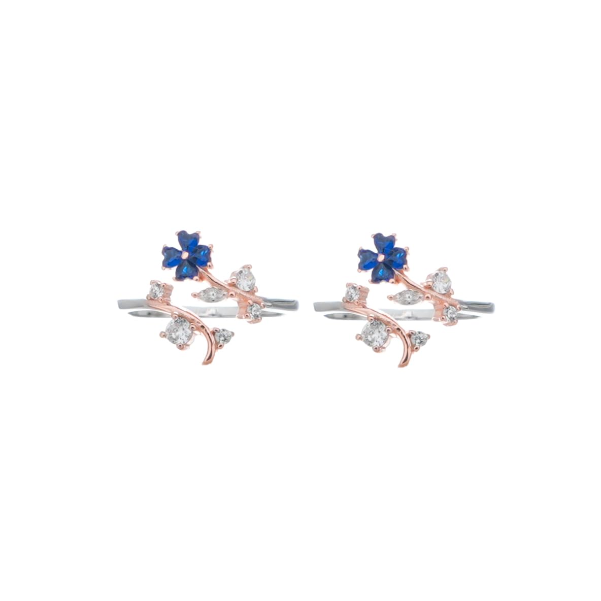 tassya Blue Floral Crystal Toe Rings and Rose Gold, Adjustable Size-picture-13