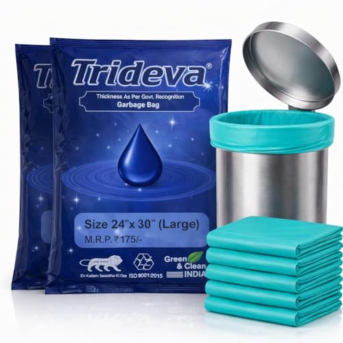 Image of Garbage Bags /Dustbin Bags - 120 Micron Heavy - Duty Trash Bags (24 x 30 Inches) - Large Leak -Proof Bin Liners for Kitchen, Office & Industrial Use - 500g Pack (Blue, Pack of 2) - 14 Bags
