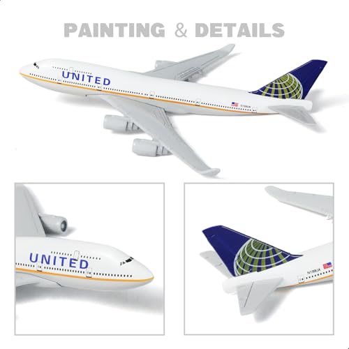 QIYUMOKE 1/400 United Plane Model 747 for Boeing 747 Airlines Diecast Metal Airplane Model with Stand (6 inch L) for Aviation Enthusiasts Gift, Desktop Display - Image 4