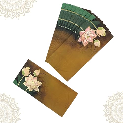 Image of Pack of 20, Lotus Blossom Design Shagun Envelopes for Gifting Cash Money Cover Velvet Finish Paper Tuck Flap Designer Fancy Sagan Lifafa Wedding, 19 X 9.5 cm, Royal Brown Color