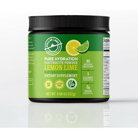 Stellar Labs Electrolyte Powder No Sugar | Low FODMAP Hydration Multiplier Powdered Drink Mix | Keto Friendly, Sugar Free, Non-GMO, Gluten Free Dehydration Relief | Lemon Lime, 30 Servings Cover