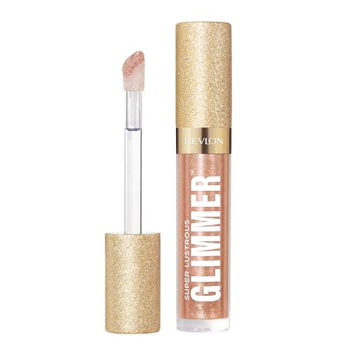 Image of REVLON Super Lustrous Glimmer Gloss, Non-Sticky Lip Gloss, High-Shine Finish, Plant-Based Glitter, 004 Happy Hour, 3.8 ml