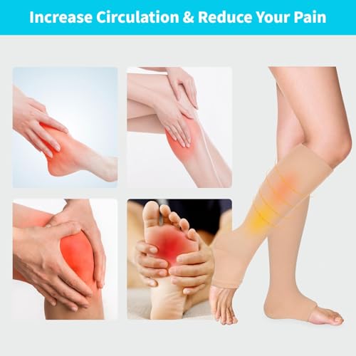 Image of Open Toe Compression Socks 15-20 mmHg for Women and Men Knee High Toeless Circulation Compression Stockings