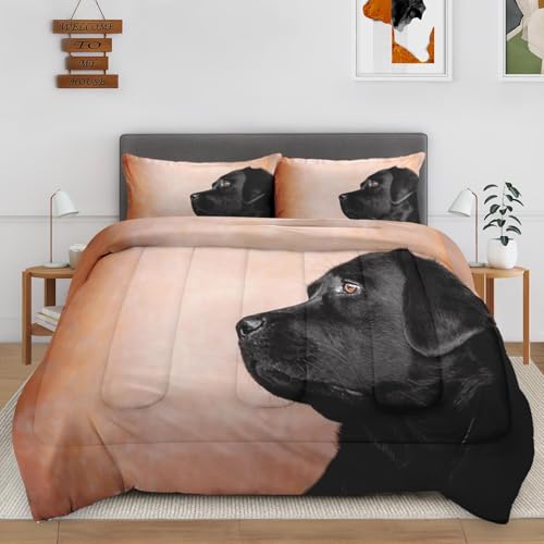 VAKADAKA Twin Comforter Set Dog Puppy Bedding Beige Black