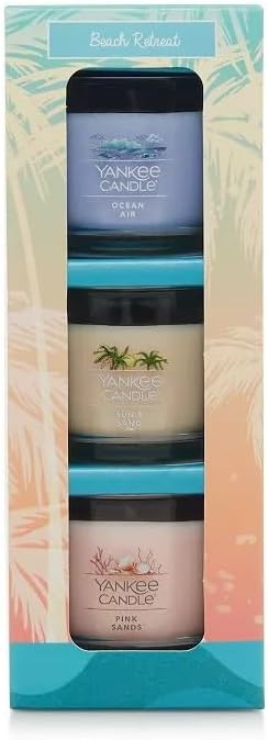 Yankee Candle Beach Retreat Mini Candle Set, Ocean Air, Sun & Sand, Pink Sands, 3-Piece Gift Set