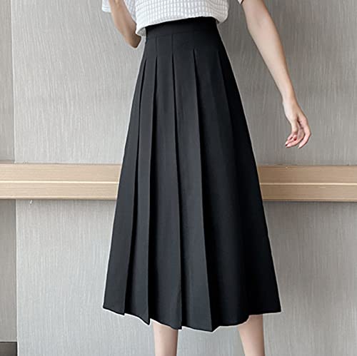 Women Girls Long High Waist Plain Pleated Skirt Skater Tennis School Uniform A-Line Midi Skirts (Black,S) #TOP2