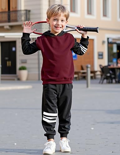 Image of Toddler Boy Clothes Long Sleeve Colorblock Hoodie Sweatsuits Tops and Pants 2Pcs Winter Outfits Boys Fall Clothes