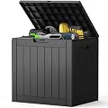 NEWBULIG 31 Gallon Outdoor Storage Box, Waterproof Deck Box with Lockable Lid, Patio Furniture Bench & Side Table, Easy Assembly, for Garden, Pool, Patio & Backyard Organization, Black