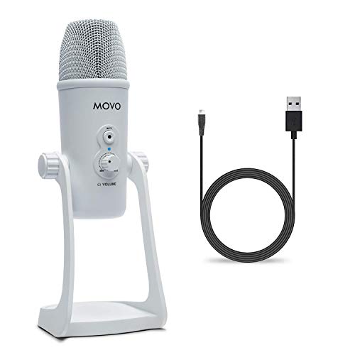 Movo UM700W White Desktop USB Microphone for Computer - Studio Mic with 4 Pickup Patterns - USB Gaming Microphone for PC Mac and Android - Best Mic for Podcast Recording and Streaming Setup