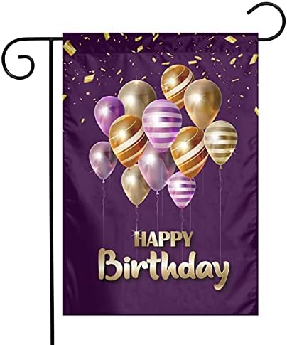 Happy Birthday Outdoor Garden Welcome Flag, Balloons Double Sided Vertical Garden Yard Flag Banner for Lawn House Outside Decor 12x18inch