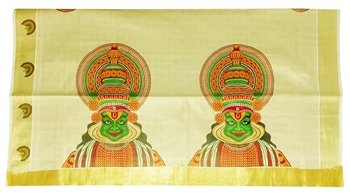 Image of Women's Mural Printed Kerala Gold Tissue Saree with Running Blouse Piece | Traditional South Indian Ethnic Saree for Festivals, Weddings & Special Occasions