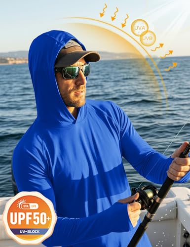 Image of MAGCOMSEN Men's Hooded UPF 50+ Sun Protection T Shirts Long Sleeve Athletic Fishing Shirts Rash Guards