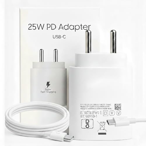 Image of [Orginal] Samsung 25W USB Type-C Travel Adaptor with Cable for Google Pixel, Xiaomi, Motorola, iPhone, Samsung Galaxy Tab S /A Series, Galaxy S10 /M54 /M55 /A80 /A90 /S25 /S24, White 1 Year Warranty