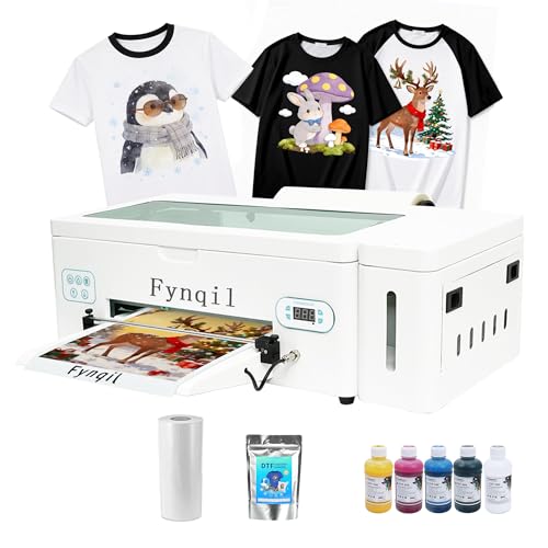Fynqil A3 L1800 DTF Printer, High-Speed A3 Apparel Transfer Printing Machine with White Ink Circulation & Auto-Cleaning Includes Ink, Film, Hot Melt Powder, Software (Remote Installation)