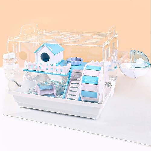 XIAOZHUANGXIONG Jaula Hamster Plastico Transparente, para Pequeños Roedores, Plástico Robusto, Bandeja Desmontable, Orificio de Ventilación y Accesorios Incluidos (Color : Blue)