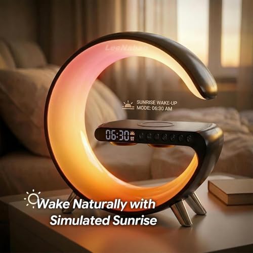 Image of 5 in 1 LED Table Lamp with Wireless Charging Bluetooth Speaker | App Controlled Night Light Alarm Clock for Christmas Birthday Gifts for Teens Adults Desk Office Bedroom Decor