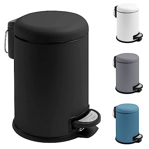 Komphy Small Foot Pedal Garbage Can, 0.8Gal Bathroom Trash Can with Soft Close Lid, Round Stainless Steel Trash Bin with Removable Inner Waste Basket for Vanity Bedroom Office