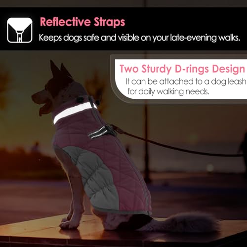 AOFITEE Dog Coat, Warm Dog Jacket, Reflective Winter Coats for Medium Dogs, Turtleneck Dogs Winter Jacket with Harness Built in, Waterproof Windproof Pet Fleece Vest Puffer Jacket, Pink M by AOFITEE - Image 6