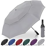 Satol 157,7 cm großer tragbarer Golfschirm mit reflektierenden Streifen, winddicht, 10 Rippen, belüftet, Doppeldach, übergroß, kompakt, Regenschirme für Reisen, wasserdicht, UV-Schutz, automatisches