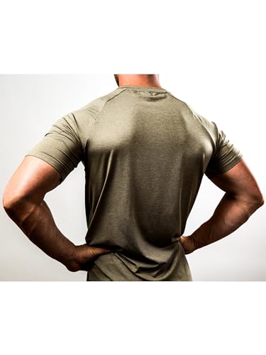 Foto von Satire Gym Shirt Herren Sportshirt Kurzarm atmungsaktiv | Funktionsshirt | Bodybuildung T-Shirt als Activewear & Sportbekleidung Männer für Crossfit, MMA, Laufen (Khaki Meliert, M)