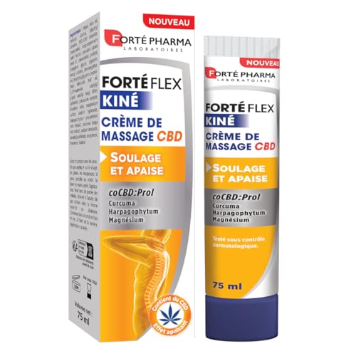 Forté Pharma - Forté Flex Kiné Crème CBD - Crème de massage articulations et muscles - Sensation de chaleur apaisante - Curcuma, Magnésium, Huile de Chanvre, Beurre de Karité - 75ml, 2 à 3 fois/jour