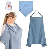 Xiuyer Stilltuch, Stilltuch für Unterwegs, Stillschal, Stillschürze, 100% Baumwolle, Mehrzweck Stillcover Sonnenschutz Kinderwagenbezug, für Unterwegs Sichtschutz, mit Baby Dreieckstuch(Bleu)
