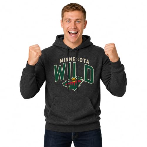 Wright & Ditson NHL Adult Unisex Powerplay Hooded Sweatshirt - Cotton Poly Fleece - Tagless and Comfortable, Black Heather, Large