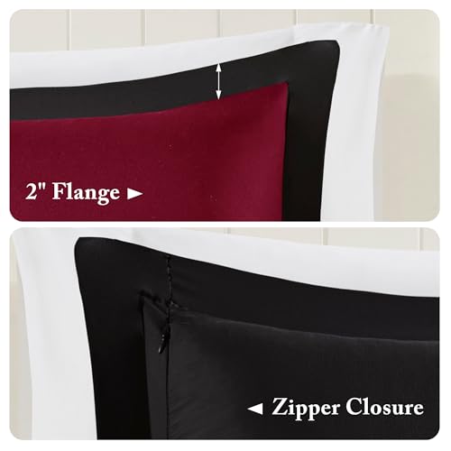 Image of Madison Park Comforter Set, Reversible Down Alternative All Season Microfiber Bedding, 3M Scotchgard Stain Release, King /Cal King Dorm Comforter, Red /Black