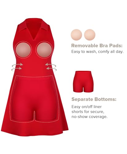 BRXL Womens Golf Dress Tennis Separate Shorts Racerback Pockets Polo Collar Built-in Bra Sleeveless Athletic Workout2