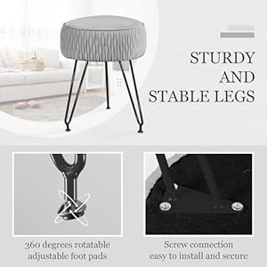 Velvet Vanity Stool Footrests, Round Ottoman Vanity Chairs with Anti-Slip Feet, Dressing Table Seat Foot Stool with Black Legs, Furry Padded Seat Side Table for Makeup Bedroom, Gray Velvet Vanity Stool Footrests Round Ottoman Vanity Chairs with Anti Slip Feet Dressing Table Seat Foot Stool with Black Legs Furry Padded Seat Side Table for Makeup Bedroom Gray