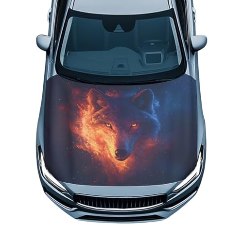 Image of Car Hood Cover,Summer Decoration Car Hood Cover Protector Suitable Most Automotive Sedans Trucks Pickup Sports Cars,Car Accessories Wolf Fire Design