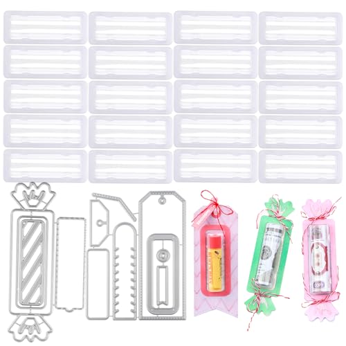 OTCRAFT 22 Stück/Set Groß große, transparente rechteckige Kuppeln und Etiketten, Süßigkeiten-Stanzformen-Set; selbstklebende Lippenbalsambeutel, Geldhalter für Bastelarbeiten, Geschenkkarten, Shaker,