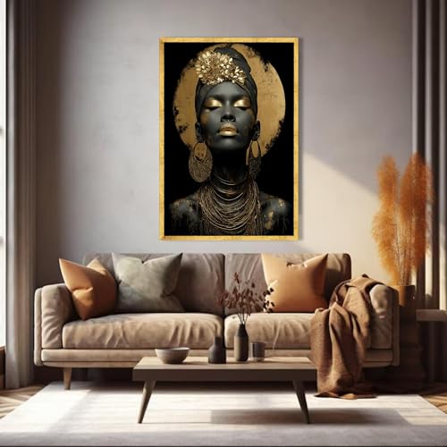 Tableau africain noir et or XINBAO, toile tendue sur châssis de qualité