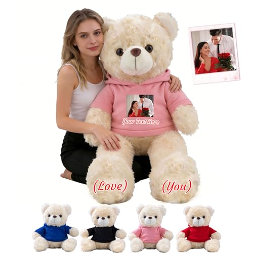 MeterBear Custom Giant Teddy Bear 2 Ft 24 inch to 3.3 Ft 40 inch, Personalized Big Teddy Bear Stuffed Animal Plush with Text Photo as Personalized Gift for Her Him on Birthday Valentines Christmas