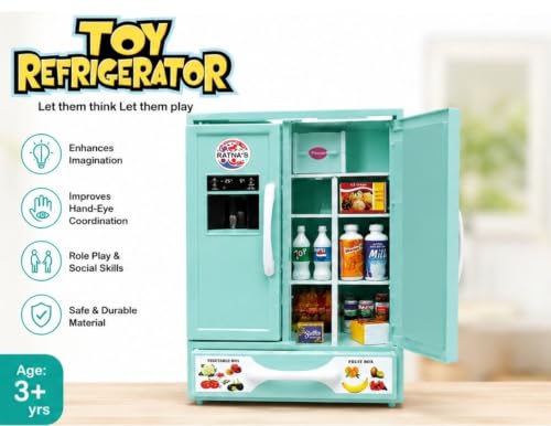 Image of BKDT Marketing Toy Refrigerator /Fridge Kitchenware Role Play Set Household Kitchen Appliance Miniature Toy for Kids with Accessories Like - Ice Trays, Butter Box,Kids Toys Fridge,