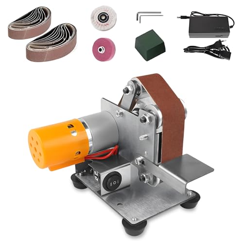 Mini Bandschleifer, Elektrischer Bandschleifer, 7-Stufig Verstellbarer Polierer mit Schleifscheibe, Polierscheibe und 20pcs 330x30 mm Schleifbänder Geliefert Für Messerschleifen und Holzbearbeitung