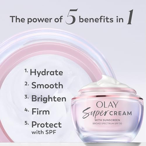 Image of Olay Super Cream with Sunscreen SPF 30, Trial Size, Lightweight Face Moisturizer with Sun Protection, 5-in-1 Skin Care Benefits - Hydrating, Brightening, Firming - Niacinamide, Vitamin C, 15 mL