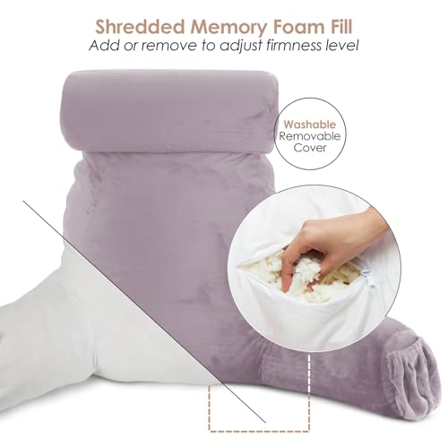 Image of Nestl Reading Pillow with Shredded Memory Foam Includes 2 Neck and Lumber Support Pillows, Designed for Sitting Up in Bed and Couch, Back and Arms Adjustable Support for Adult & Teens, Dusty Purple