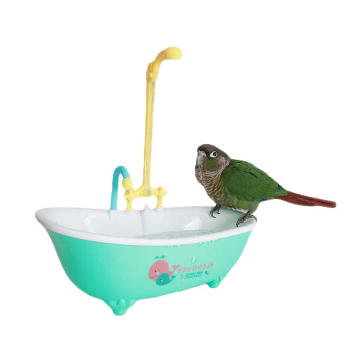 Heall Parrot Automatic Bathtub Toy Bird Bath Fountain Indoor Automatic Bathtub with Faucet Bird Bath Shower Tub for Lovebird (Not Included Batteries) Automatic Bird Bathtub