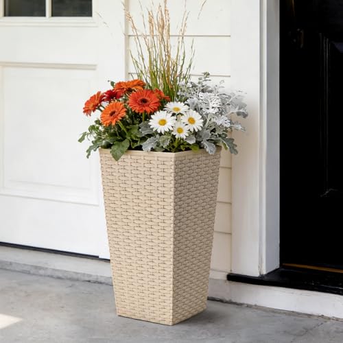 17L Tall Square Plastic Rattan Indoor/Outdoor Planters - BEIGE - Set of 2 6 17L Tall Square Plastic Rattan Indoor/Outdoor Planters - BEIGE - Set of 2 - Image 6
