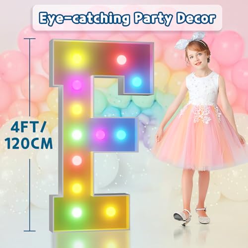 Image of Imprsv Colorful Marquee Letters 4 Feet Tall, Large Light up Letters F | RGB with Remote, Birthday Party Decorations Anniversary Wedding Decorations Assembly Required 24 Pcs Accessory Set