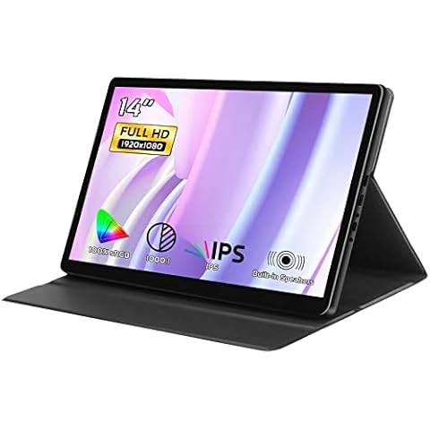 Kenowa 14 Inch Portable Monitor, Full HD 1080P IPS Color Screen 100% RGB Computer Display with Dual HDMI for Raspberry pi/Laptop/Computer/Xbox/PC/PS4/DSLR,PC 16:9 External Monitor,Built-in Speakers Cover